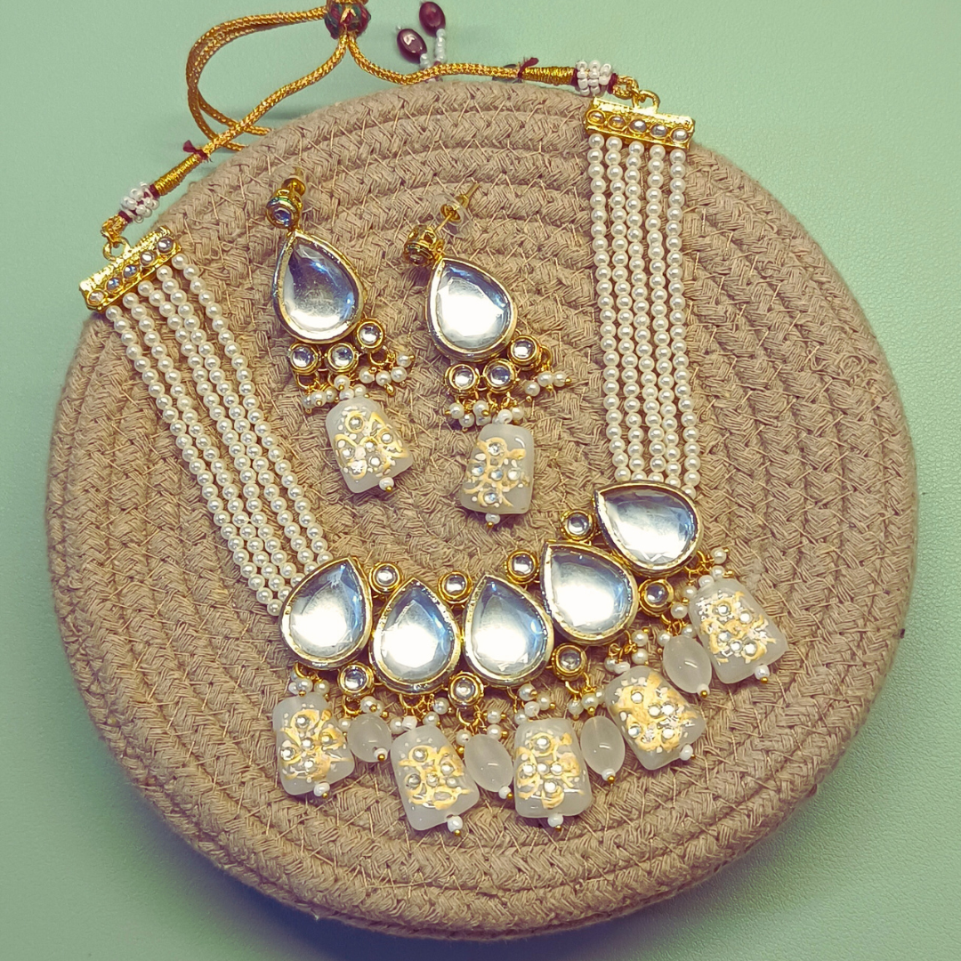 Sierra The Label Indian Traditional Jewellery Kundan Choker Pearl Necklace Earring Set for Women Girls