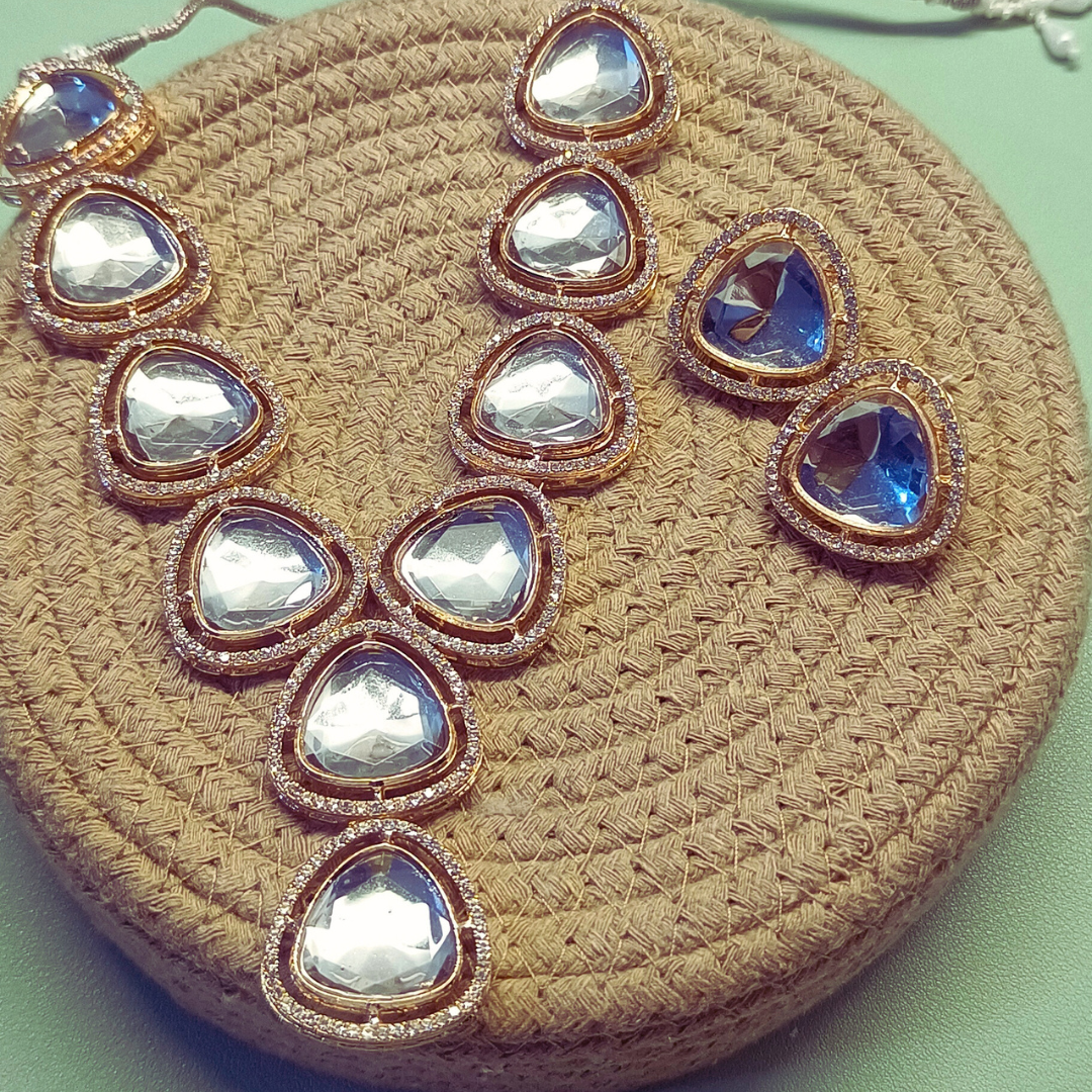 Sierra The Label Indian Cocktail Jewellery in Gold Kundan Necklace Earring Set for Women Girls