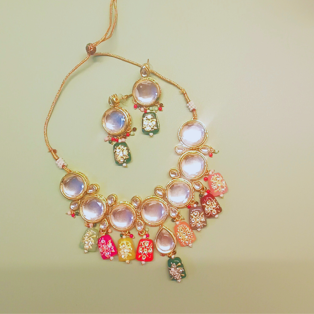 Sierra The Label Indian Traditional Jewellery Multicolour Kundan Choker Pearl Necklace Earring Set for Women Girls