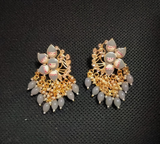 Priya Flower Earrings in Grey