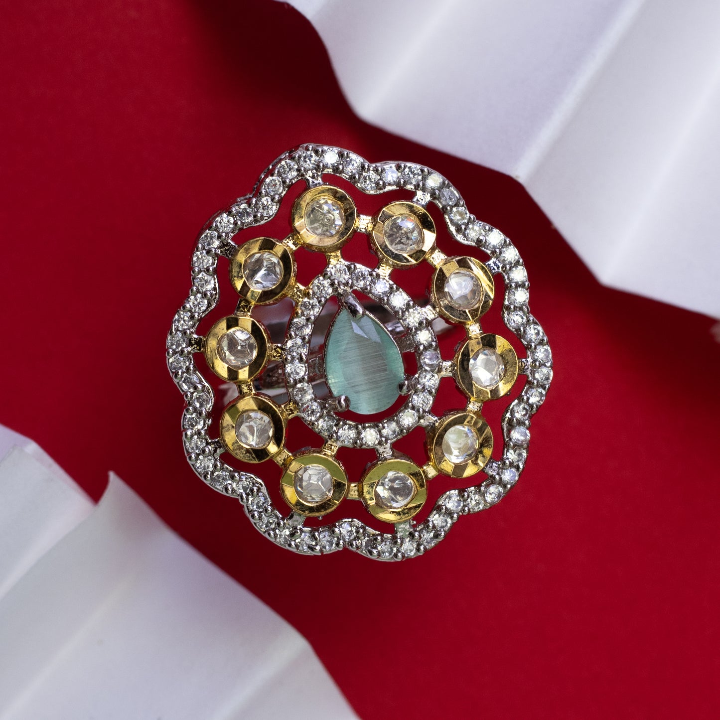 Emma Victorian style white AD stones adjustable ring