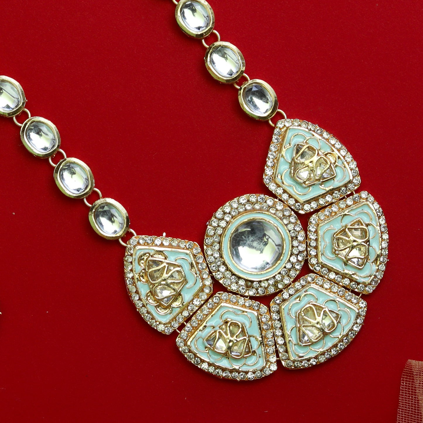 Sanvi Necklace set with Earrings in mint