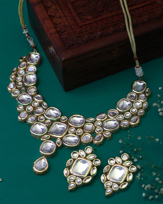 Laila Bridal Necklace set with Earrings and maang tika in Off white