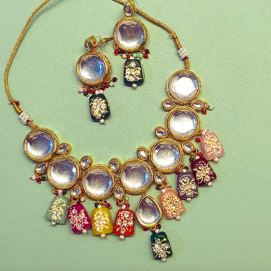 Sierra The Label Indian Traditional Jewellery Multicolour Kundan Choker Pearl Necklace Earring Set for Women Girls