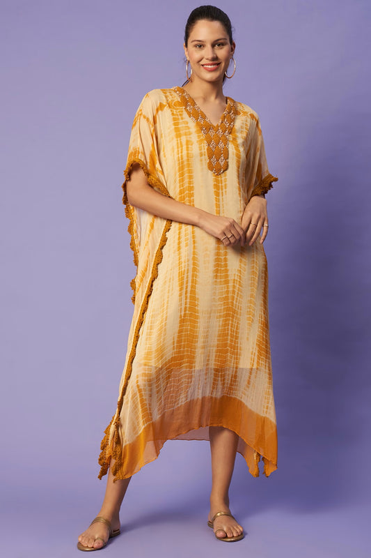 Sierra The Label Mustard Yellow V Neck Shaded Kaftan Dress