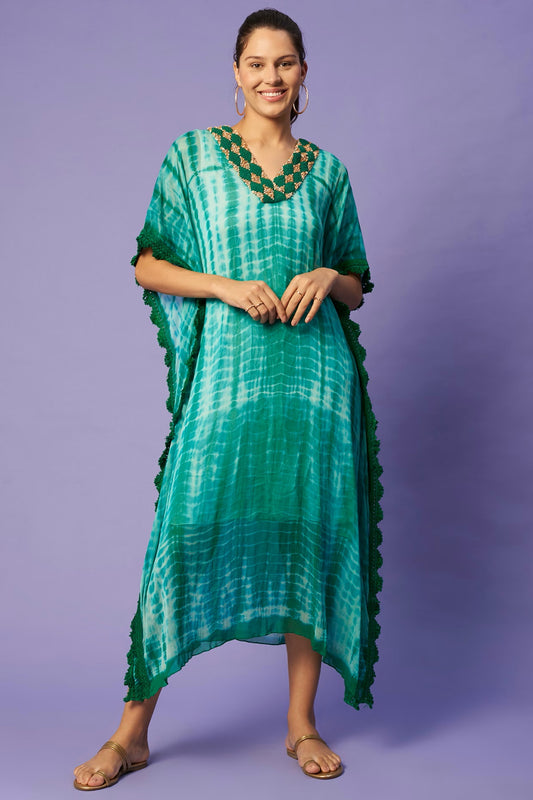 Sierra The Label Green Shaded V Neck Kaftan Dress