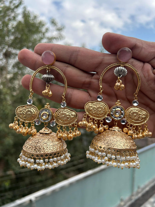 Sierra The Label Gold Plated brass JHUMKA earrings lite weight stylish / jhumka /earings /designer /unique/ Statement Jewelry/ Big Jhumki